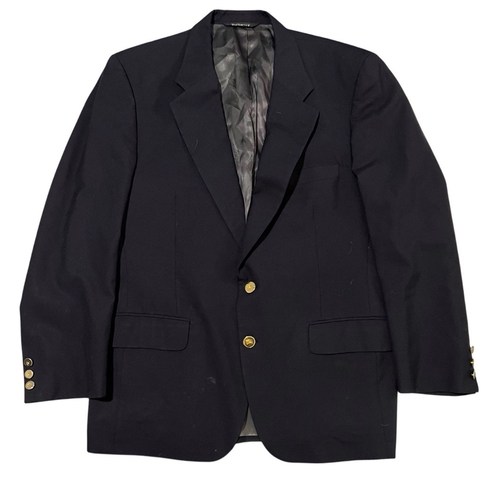 Vintage Burberrys Navy Blue Gold Button Wool Blazer Sport Coat Size 42R